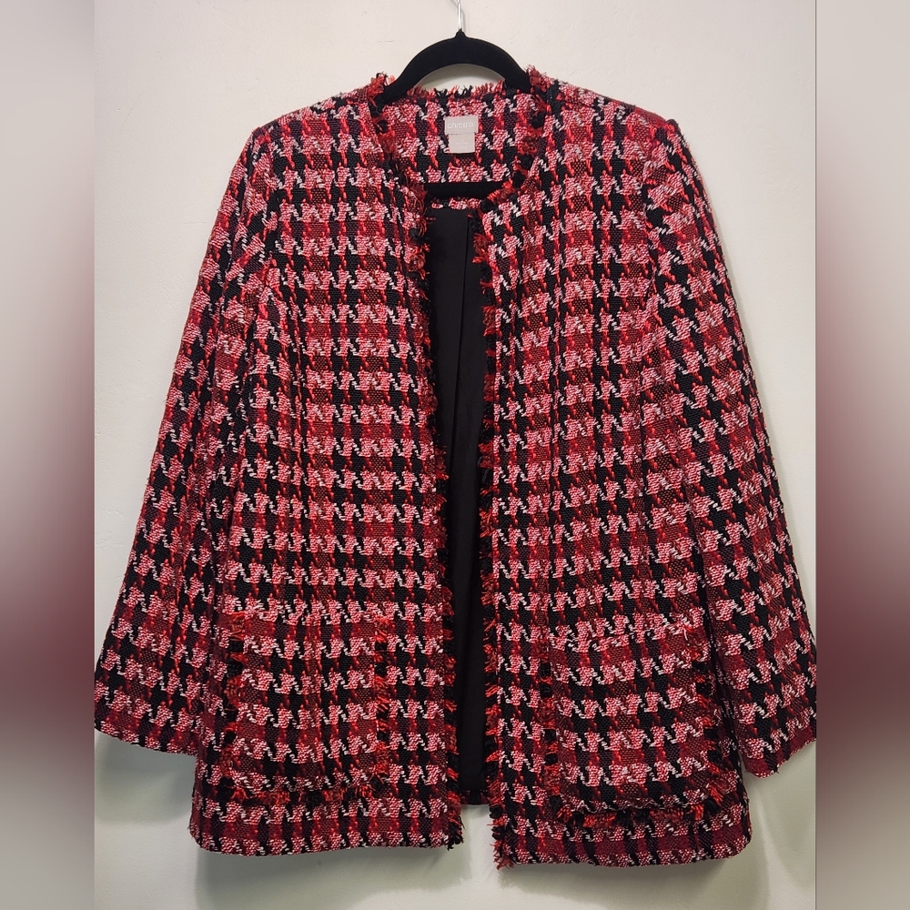 Chico's Red and Black Checkered Blazer Size 2.